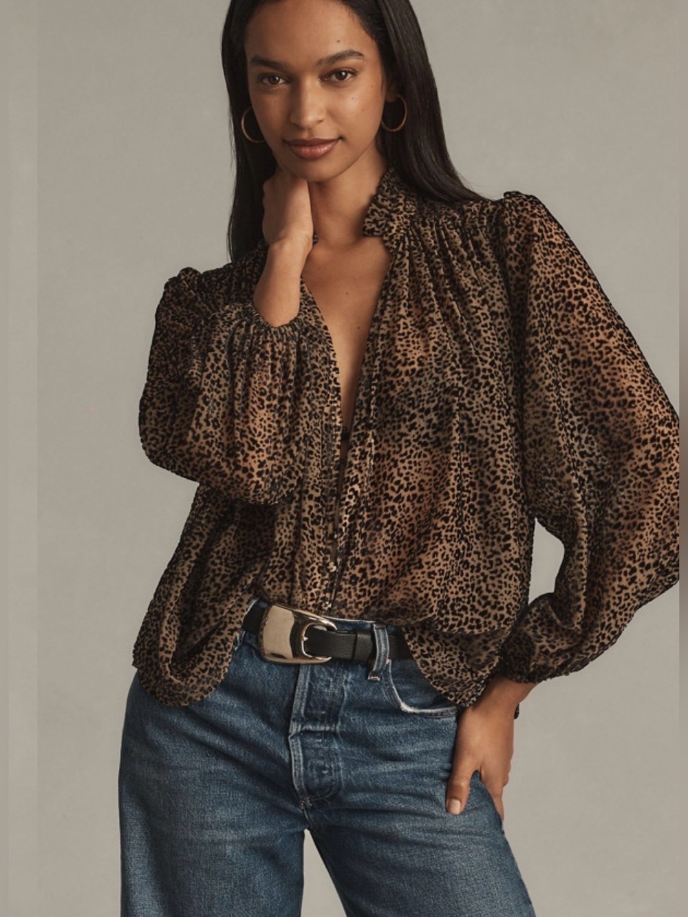 Anthropologie  The Estela Sheer Printed Blouse Burnout Edition Small